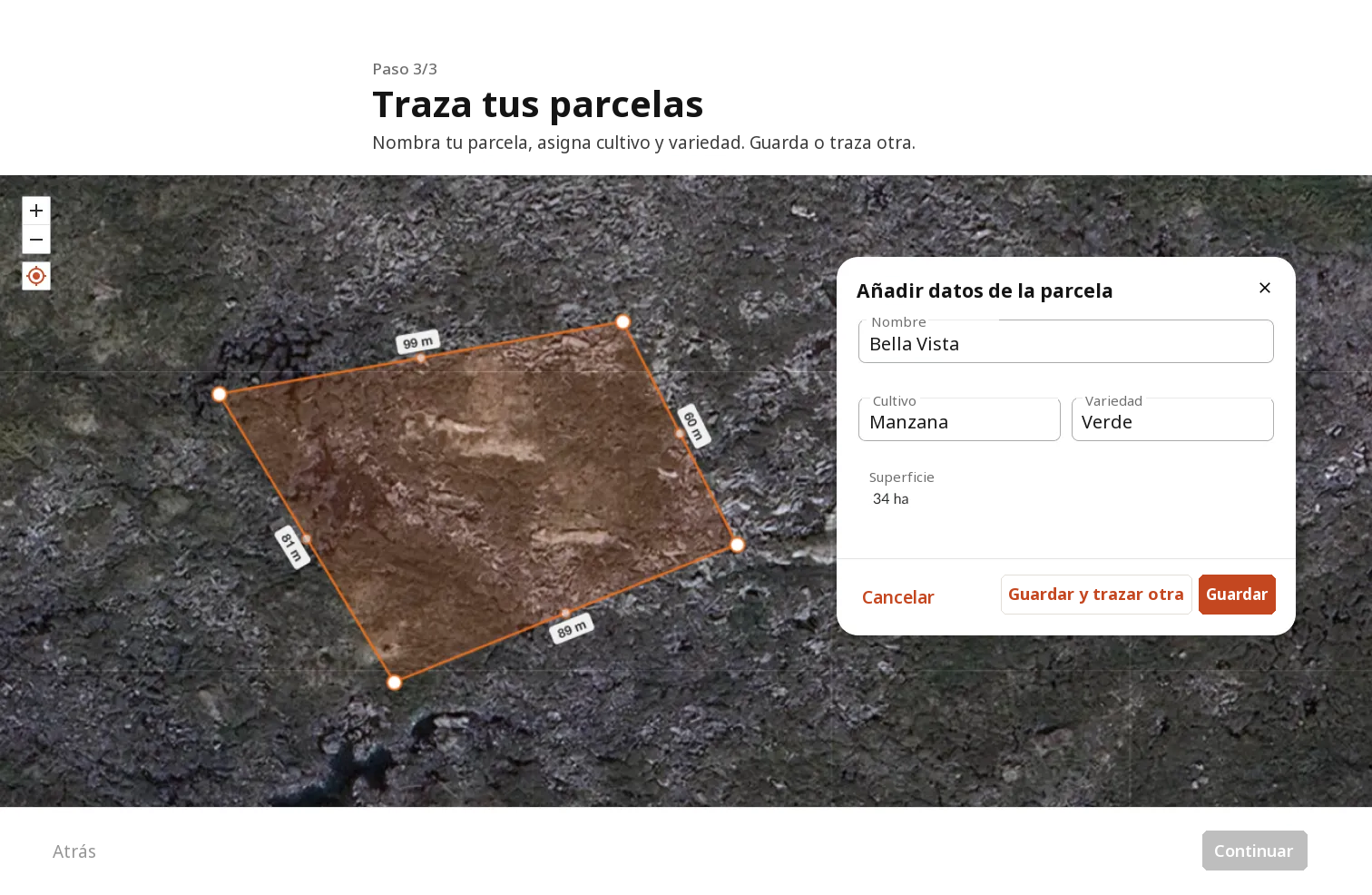 Farmable, pantalla Traza tus parcelas con mapa satelital y datos de la parcela