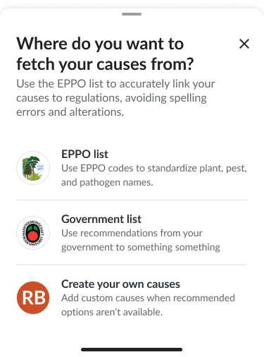 Farmable modal: Where do you want to fetch your causes from?