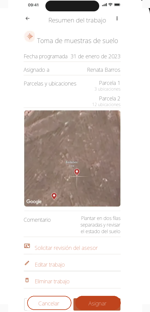 App Farmable, resumen de tarea de toma de muestras de suelo