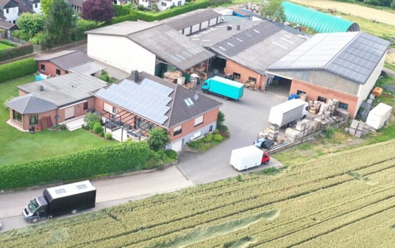 Aerial view of Obstbau Watzig farm buildings and packhouse in Germany