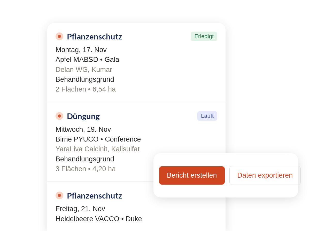 Farmable Aufzeichnungen mit Bericht erstellen und Daten exportieren