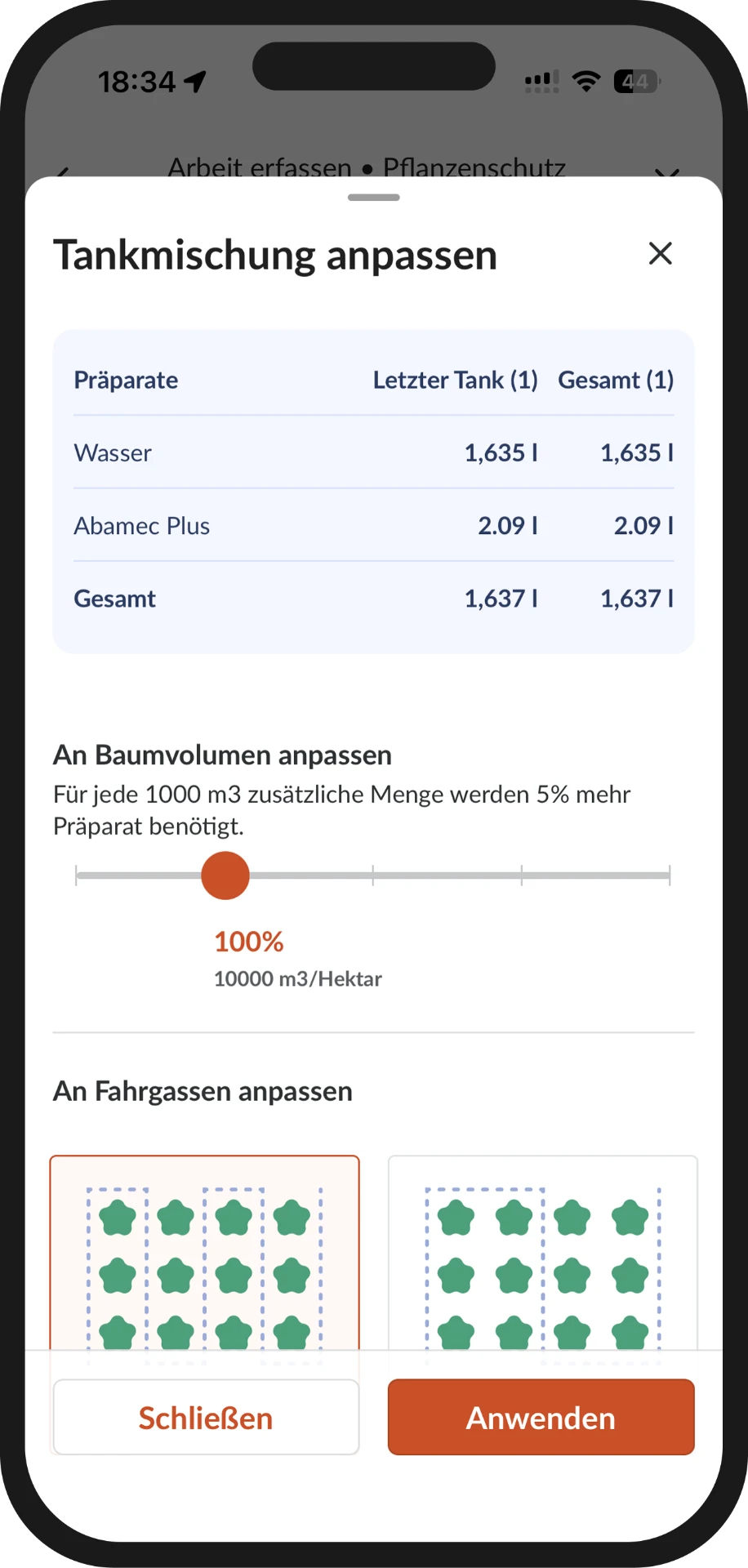 Farmable App: Tankmischung anpassen