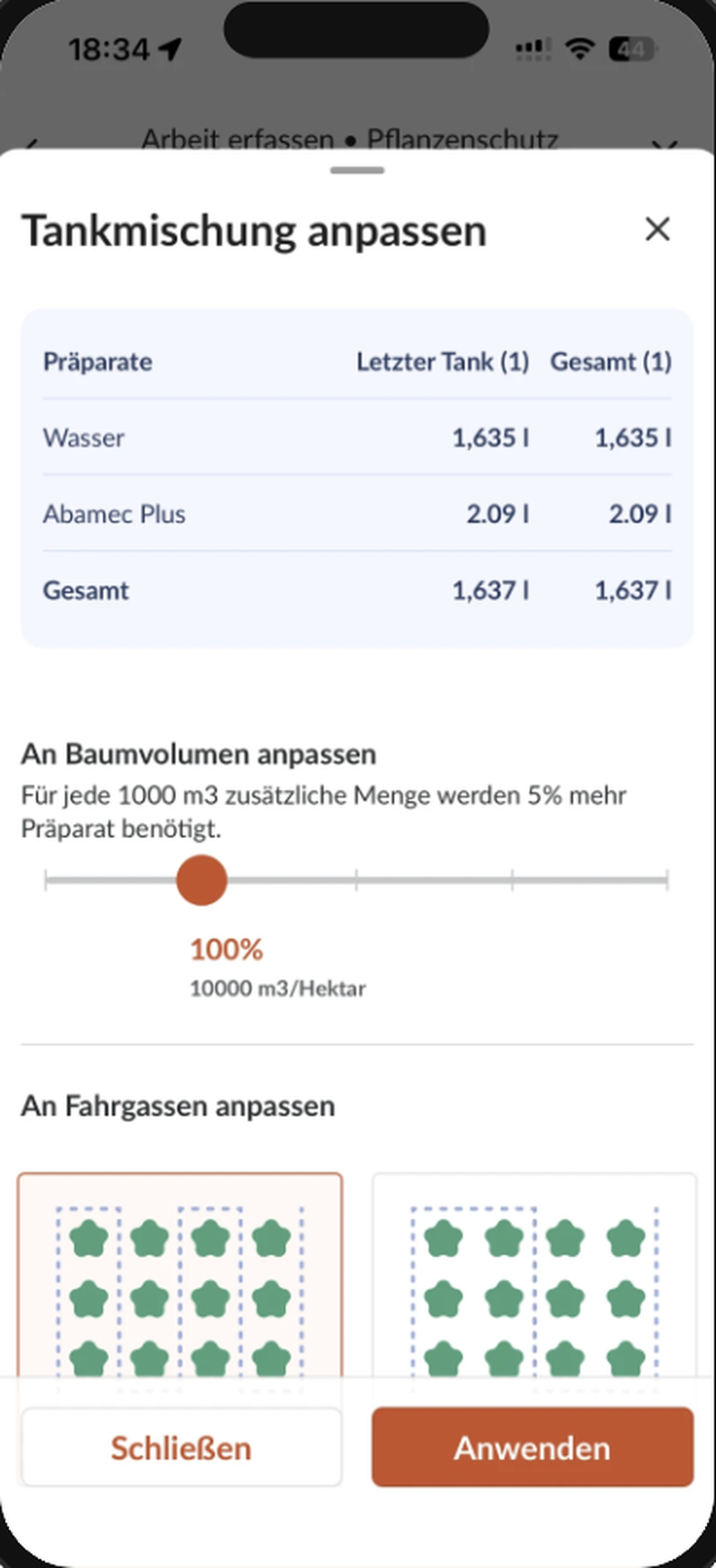 Farmable App: Tankmischung anpassen