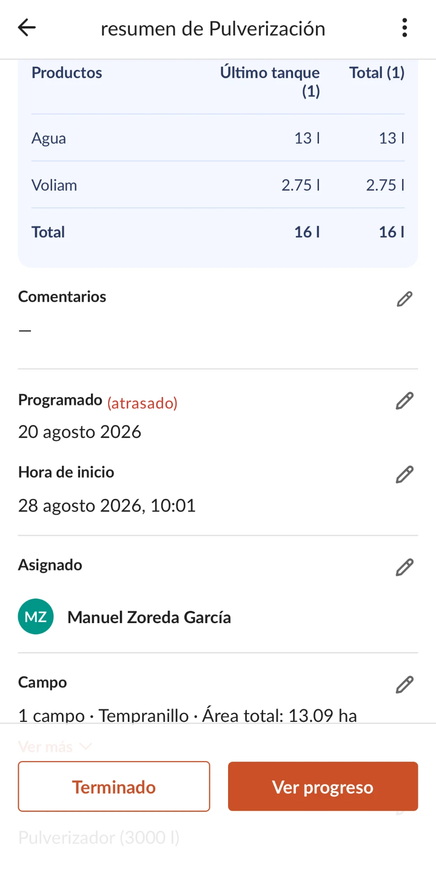 App Farmable, registro de Tarea de fertilización