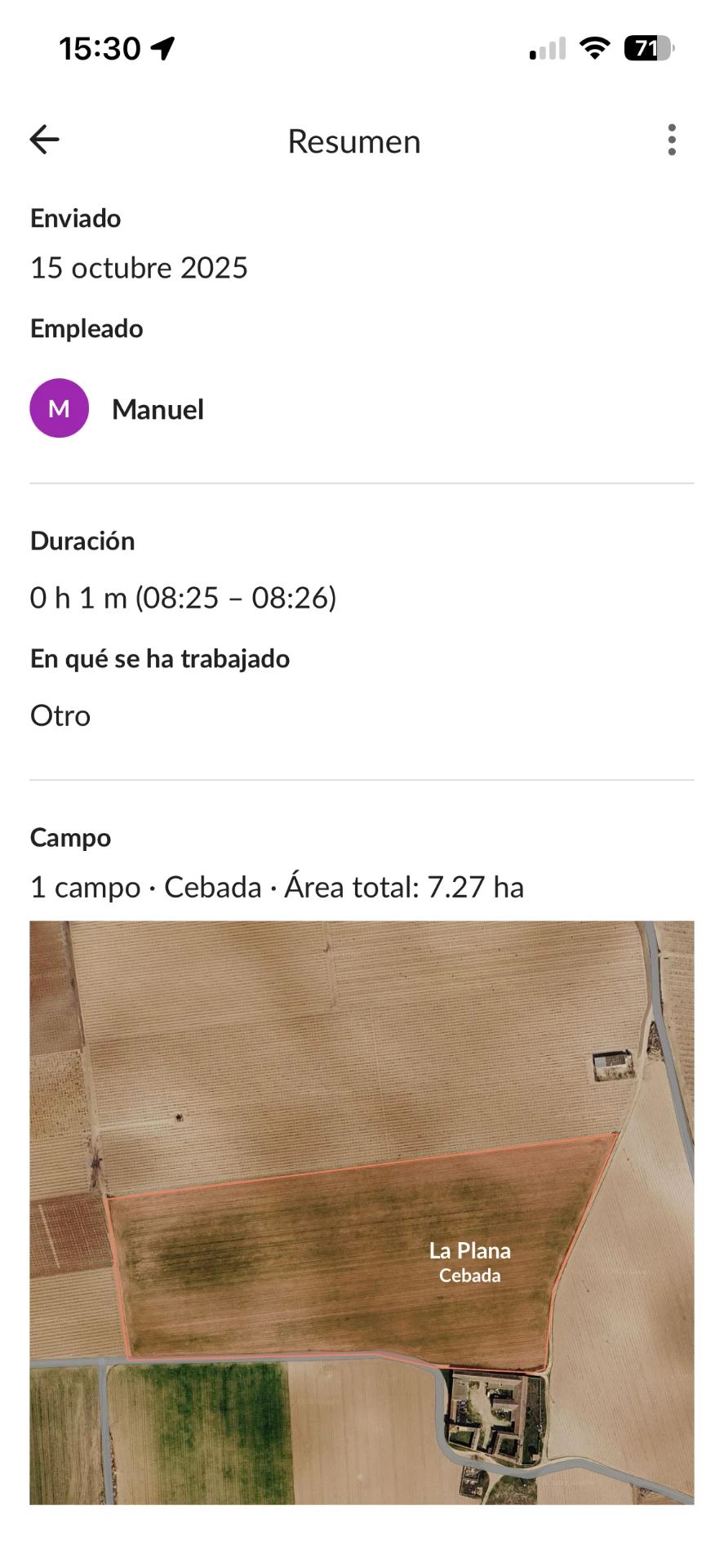 Vista del coste de mano de obra por parcela en la app Farmable