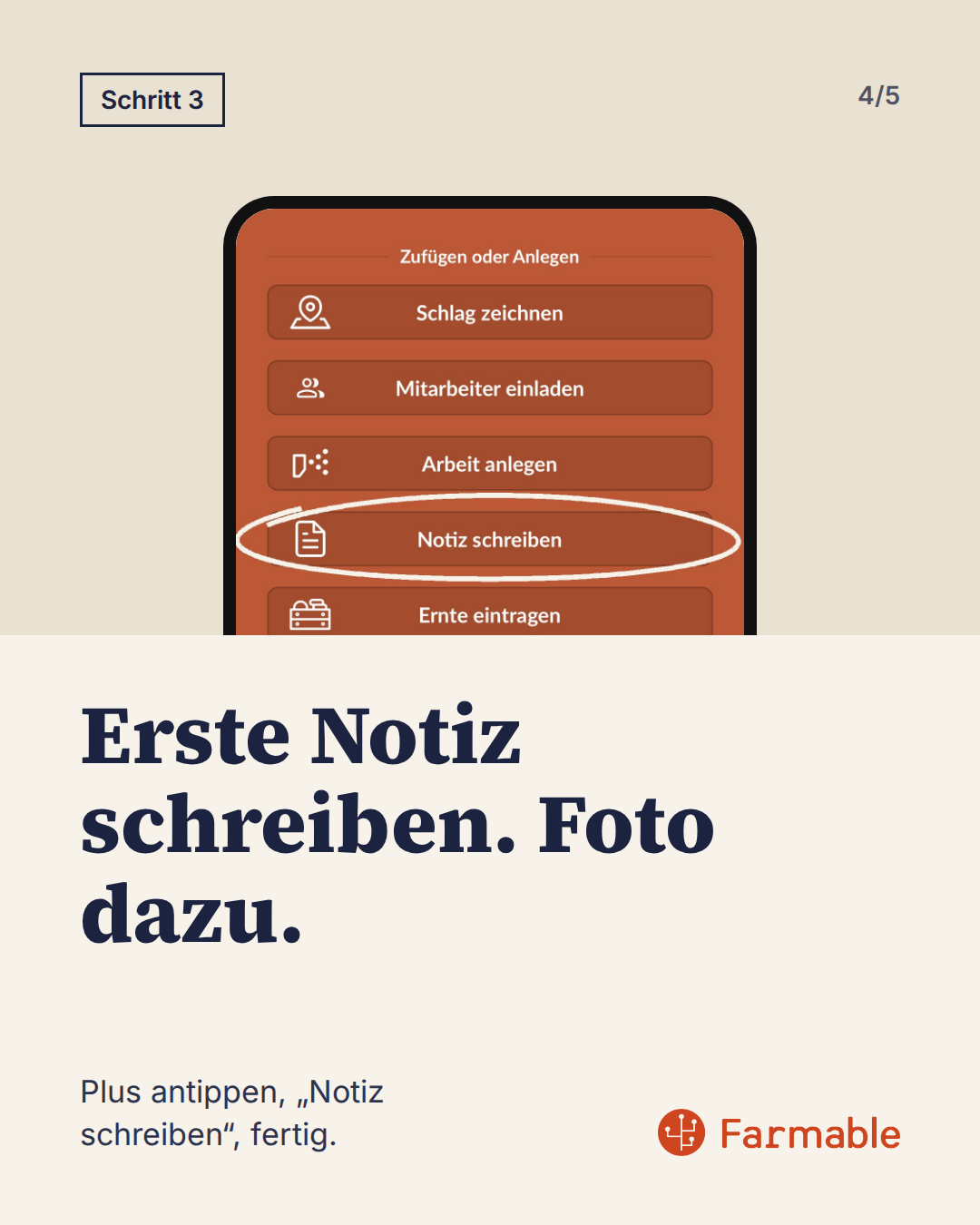 Erste Notiz in Farmable schreiben