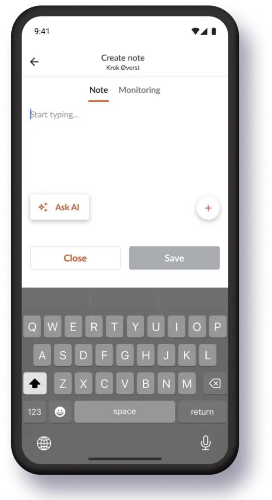 Farmable mobile app showing the Ask AI button on a field note for Krok Øverst