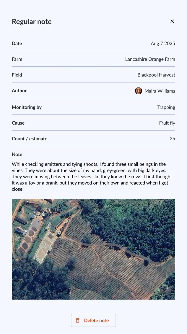 Regular note detail across the orchard