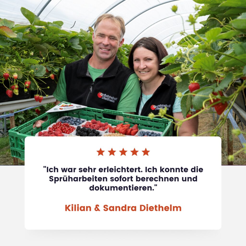 Das sind Kilian und Sandra, Betriebsleiter eines 100 Jahre alten Erzeugerbetriebs mit 7,5 Hektar Obstanbau in der Nähe des Zürichsees.