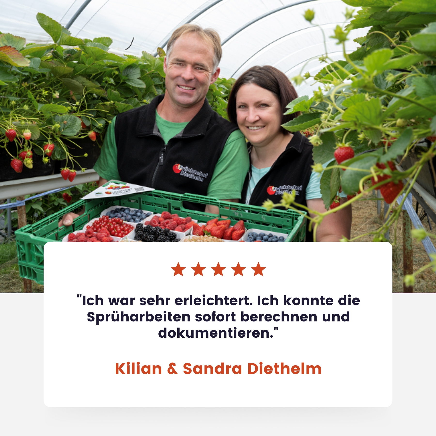 Das sind Kilian und Sandra, Betriebsleiter eines 100 Jahre alten Erzeugerbetriebs mit 7,5 Hektar Obstanbau in der Nähe des Zürichsees.